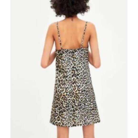 Zara Dress Womens Small Yellow Black Leopard Square Neck Mini Stretch Knit - Picture 3 of 8